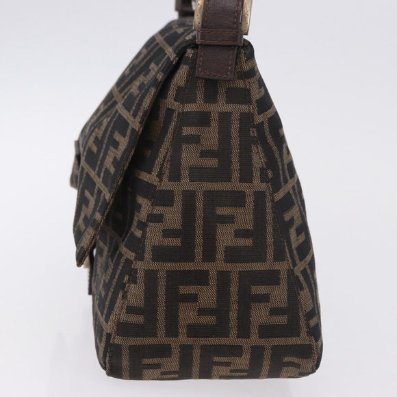FENDI Zucca Canvas Mamma Baguette Schultertasche Schwarz Braun Silber Auth am11783V