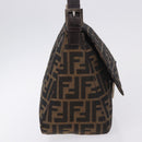 FENDI Zucca Canvas Mamma Baguette Schultertasche Schwarz Braun Silber Auth am11783V-5