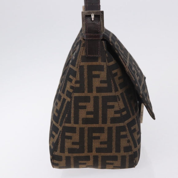 FENDI Zucca Canvas Mamma Baguette Schultertasche Schwarz Braun Silber Auth am11783V