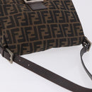 FENDI Zucca Canvas Mamma Baguette Schultertasche Schwarz Braun Silber Auth am11783V-6