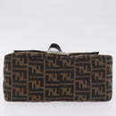 FENDI Zucca Canvas Mamma Baguette Schultertasche Schwarz Braun Silber Auth am11783V-9
