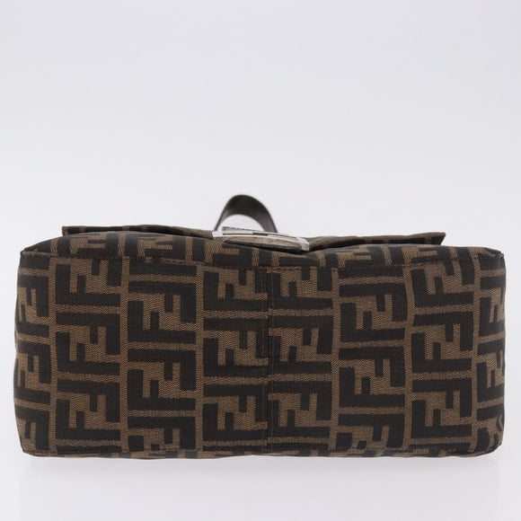 FENDI Zucca Canvas Mamma Baguette Schultertasche Schwarz Braun Silber Auth am11783V