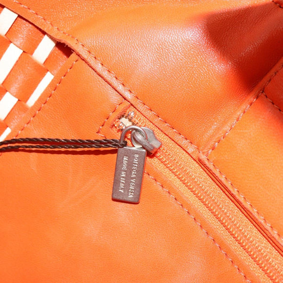 BOTTEGA VENETA INTRECCIATO Tote Bag Leather Orange Silver Auth am11786A