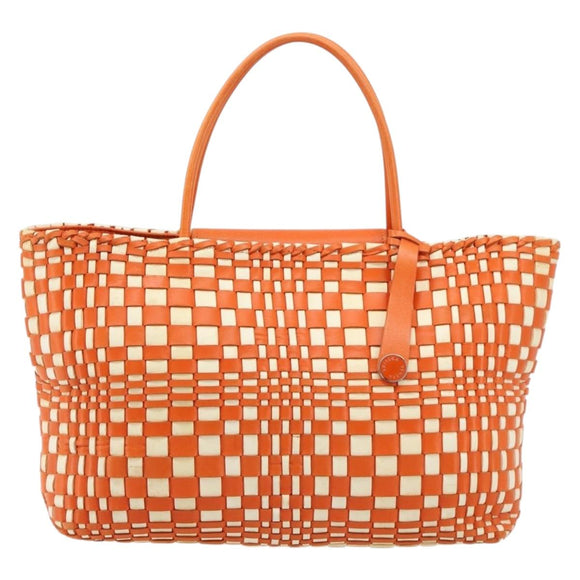 BOTTEGA VENETA INTRECCIATO Tote Bag Leather Orange Silver Auth am11786A