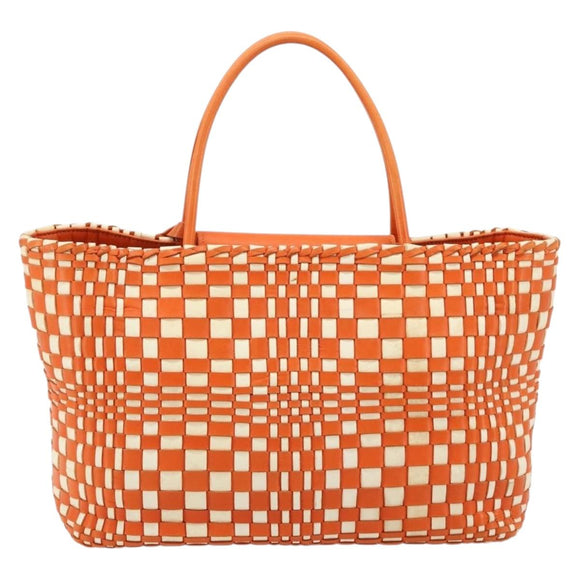 BOTTEGA VENETA INTRECCIATO Tote Bag Leather Orange Silver Auth am11786A