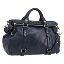 Miu Miu Side Ribbon Hand Bag Leather 2way Navy Gold Auth am11789A-1