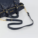 Miu Miu Side Ribbon Hand Bag Leather 2way Navy Gold Auth am11789A-9