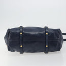 Miu Miu Side Ribbon Hand Bag Leather 2way Navy Gold Auth am11789A-5