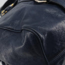 Miu Miu Side Ribbon Hand Bag Leather 2way Navy Gold Auth am11789A-19