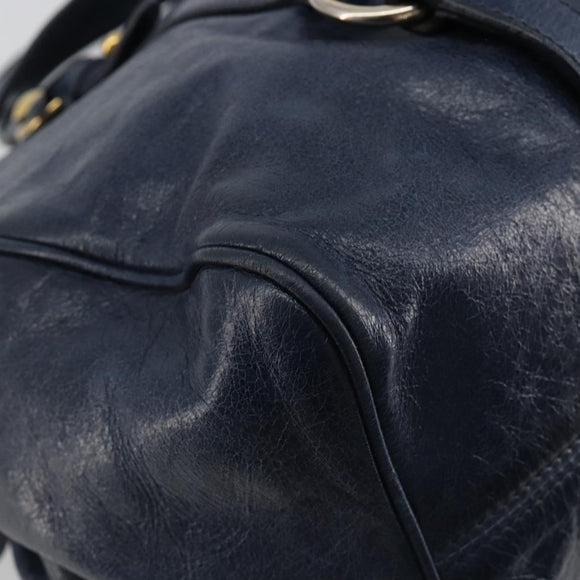 Miu Miu Side Ribbon Hand Bag Leather 2way Navy Gold Auth am11789A