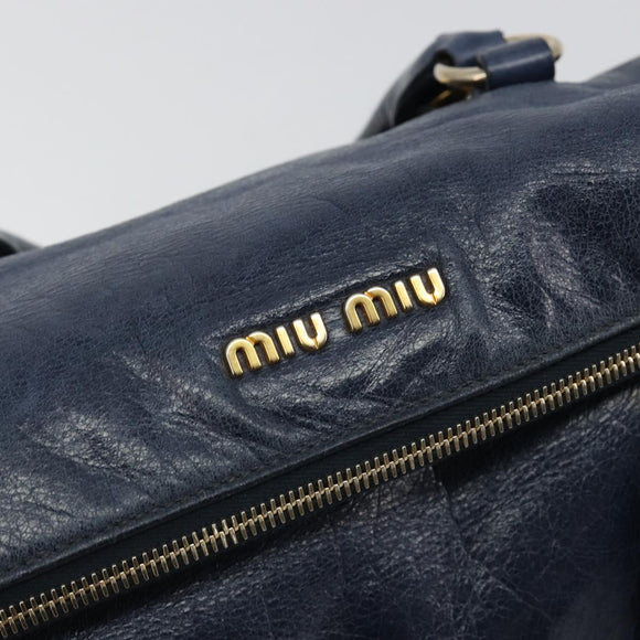 Miu Miu Side Ribbon Hand Bag Leather 2way Navy Gold Auth am11789A