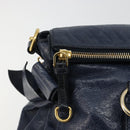 Miu Miu Side Ribbon Hand Bag Leather 2way Navy Gold Auth am11789A-10