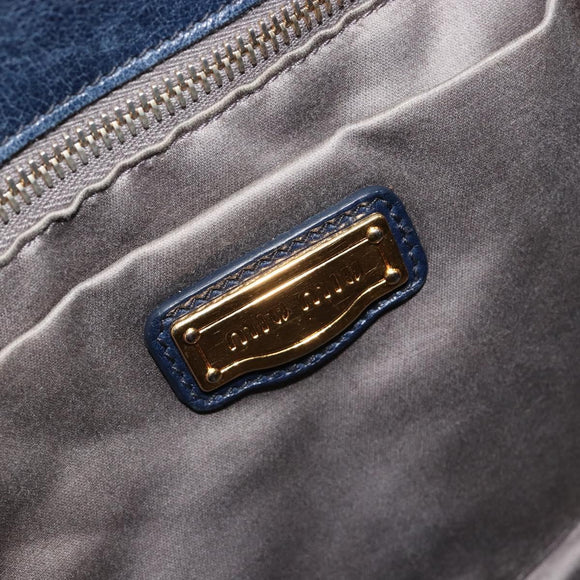 Miu Miu Side Ribbon Hand Bag Leather 2way Navy Gold Auth am11789A