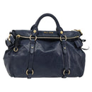 Miu Miu Side Ribbon Hand Bag Leather 2way Navy Gold Auth am11789A-13