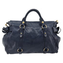 Miu Miu Side Ribbon Hand Bag Leather 2way Navy Gold Auth am11789A-2