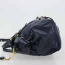 Miu Miu Side Ribbon Hand Bag Leather 2way Navy Gold Auth am11789A-4