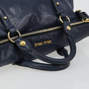 Miu Miu Side Ribbon Hand Bag Leather 2way Navy Gold Auth am11789A-8