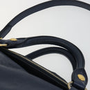 Miu Miu Side Ribbon Hand Bag Leather 2way Navy Gold Auth am11789A-14