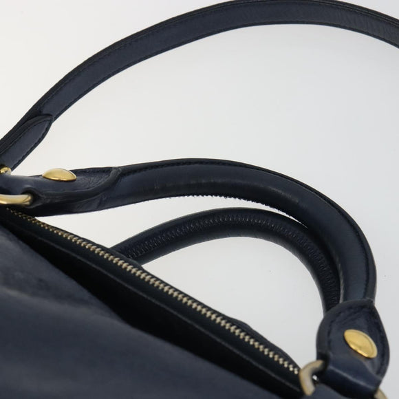 Miu Miu Side Ribbon Hand Bag Leather 2way Navy Gold Auth am11789A