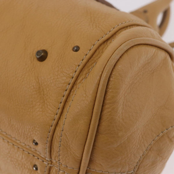 Chloe Paddington Hand Bag Leather Beige Gold Silver Auth am11792V