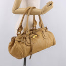 Chloe Paddington Hand Bag Leather Beige Gold Silver Auth am11792V-26