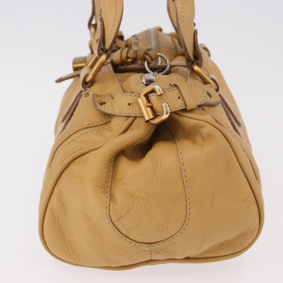 Chloe Paddington Hand Bag Leather Beige Gold Silver Auth am11792V
