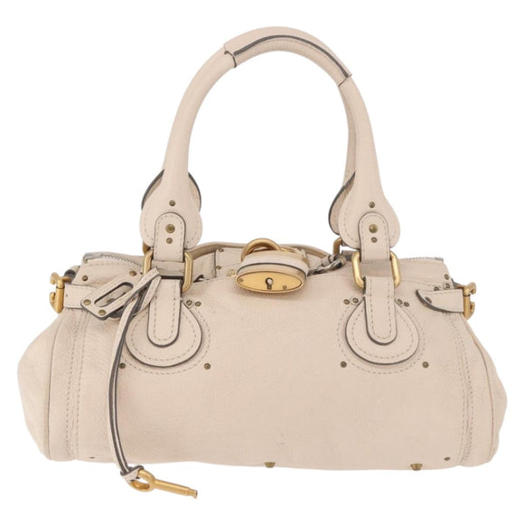 Chloe Paddington Hand Bag Leather Ivory Silver Gold Auth am11793V