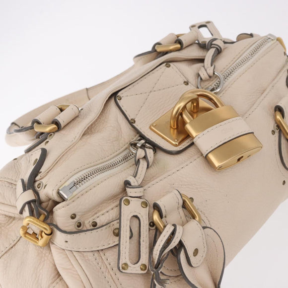 Chloe Paddington Hand Bag Leather Ivory Silver Gold Auth am11793V