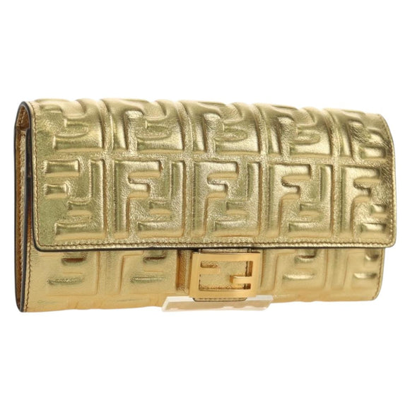 FENDI Zucca Canvas Long Wallet Gold Auth am11795V