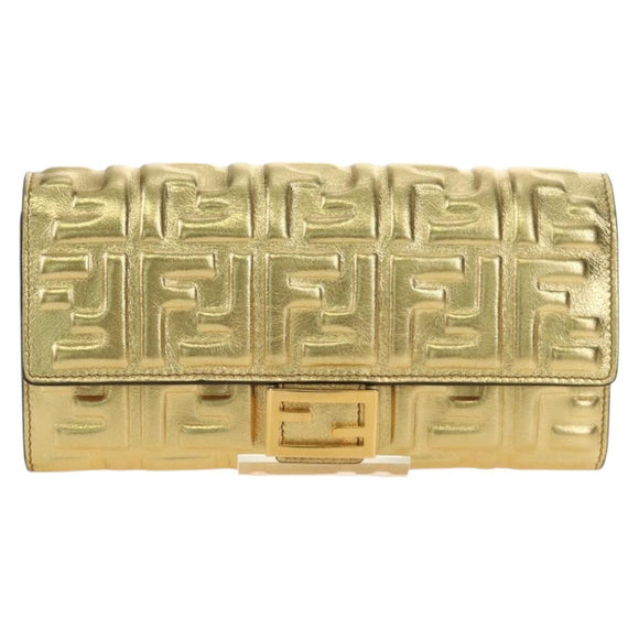 FENDI Zucca Canvas Long Wallet Gold Auth am11795V