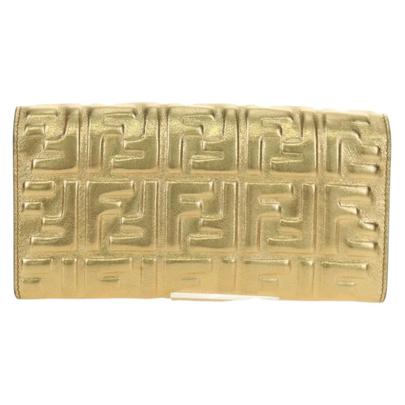 FENDI Zucca Canvas Long Wallet Gold Auth am11795V