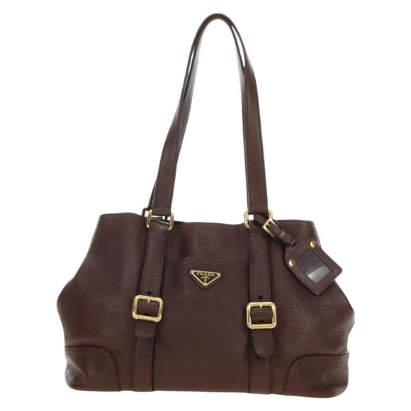 PRADA Shoulder Bag Leather Brown Gold BR3050 Auth am11796V