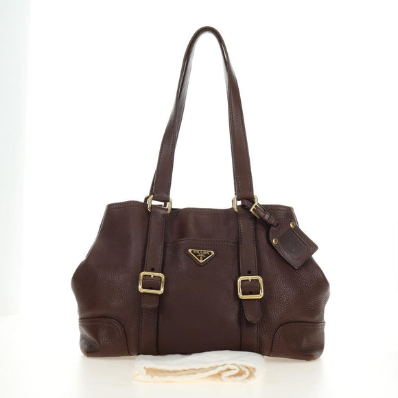 PRADA Shoulder Bag Leather Brown Gold BR3050 Auth am11796V