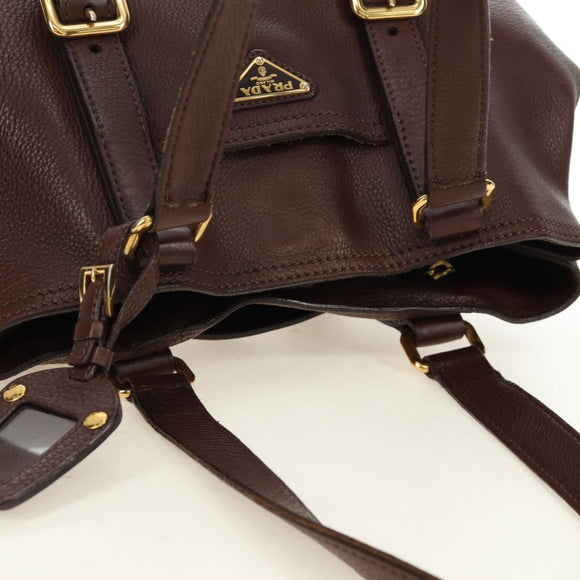 PRADA Shoulder Bag Leather Brown Gold BR3050 Auth am11796V