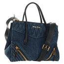 Miu Miu Hand Bag Denim 2way Navy Gold Auth am11797SAV-1