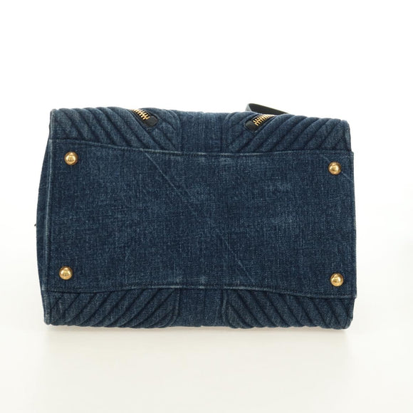 Miu Miu Hand Bag Denim 2way Navy Gold Auth am11797SAV