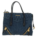 Miu Miu Hand Bag Denim 2way Navy Gold Auth am11797SAV-13