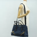 Miu Miu Hand Bag Denim 2way Navy Gold Auth am11797SAV-31