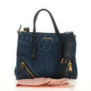 Miu Miu Hand Bag Denim 2way Navy Gold Auth am11797SAV-12
