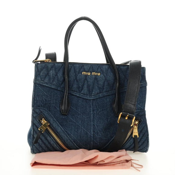 Miu Miu Hand Bag Denim 2way Navy Gold Auth am11797SAV