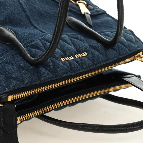 Miu Miu Hand Bag Denim 2way Navy Gold Auth am11797SAV
