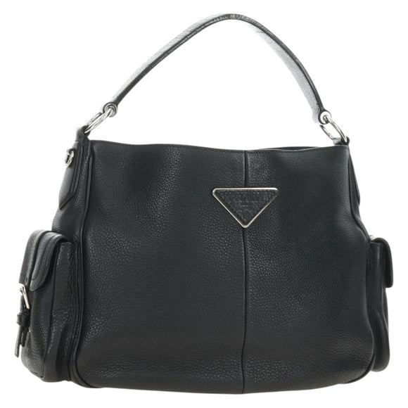 PRADA Shoulder Bag Leather Black Silver Auth am11799V