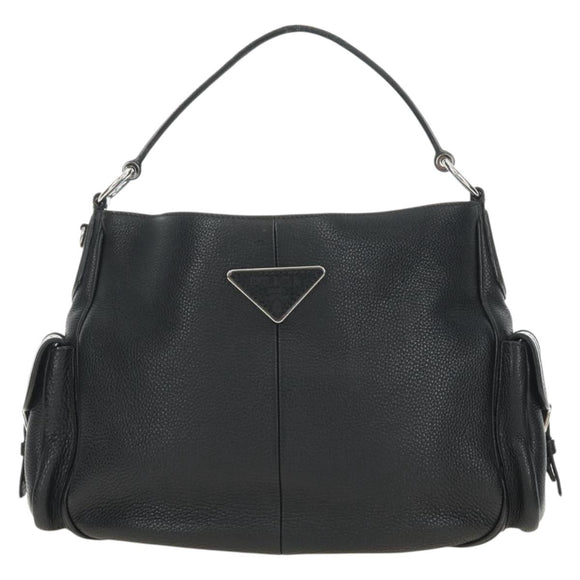 PRADA Shoulder Bag Leather Black Silver Auth am11799V