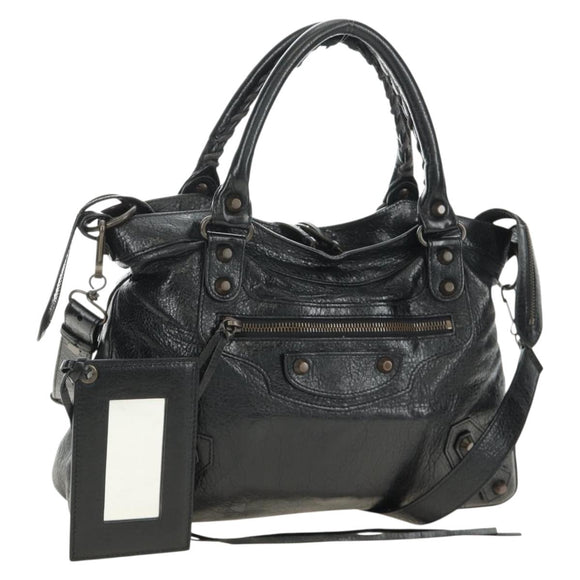 BALENCIAGA The Town Hand Bag Leather 2way Black 240579 Auth am11800SAM