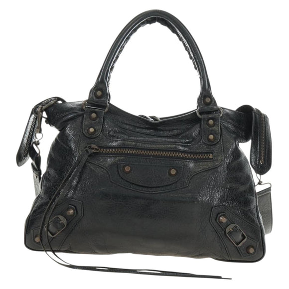 BALENCIAGA The Town Hand Bag Leather 2way Black 240579 Auth am11800SAM