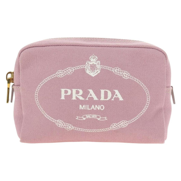 PRADA Canapa Pouch Canvas Pink Gold Auth am11802V