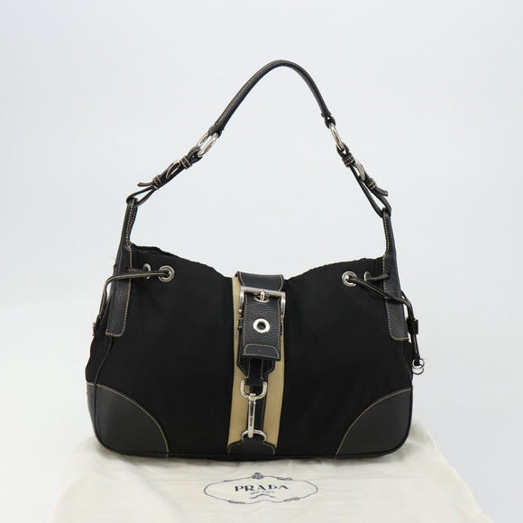 PRADA Shoulder Bag Nylon Leather Black Silver Auth am11803V