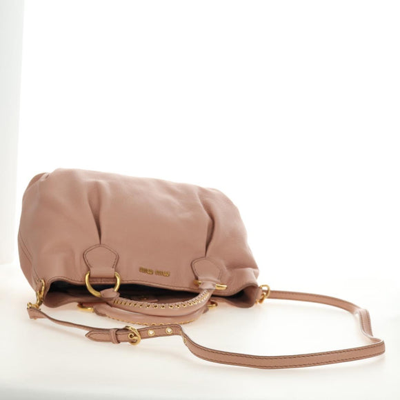 Miu Miu Hand Bag Leather 2way Pink Gold Auth am11804V