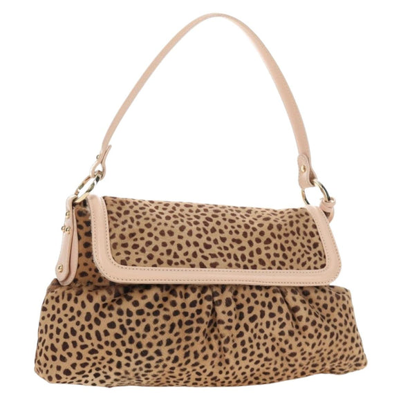 FENDI Hand Bag Unborn Calf Skin Beige Gold Auth am11805SAV