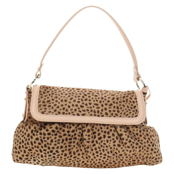 FENDI Hand Bag Unborn Calf Skin Beige Gold Auth am11805SAV